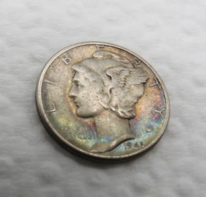 1945 D Mercury Dime - XF Rainbow Toning - 90% Silber 10 Cent US Münze - wunderschön - Bild 1 von 13