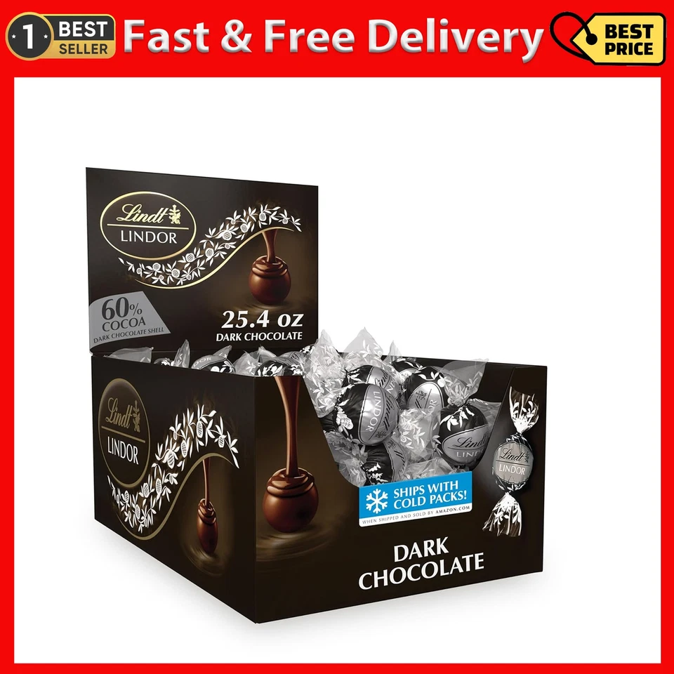 Lindt LINDOR 60% Trufas de Chocolate Extra Oscuro, Kosher, Caja de 60 Unidades, 25.4 OZ Foto 1 de 4