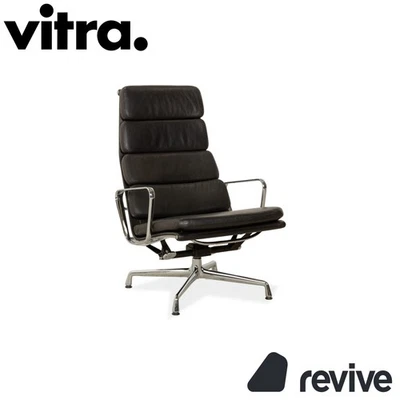 Sillón de cuero Vitra EA 222 Soft Pad función giratoria negra Foto 1 de 4