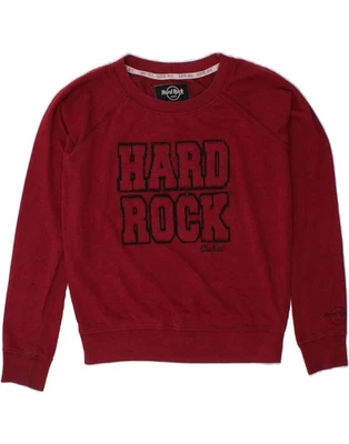 HARD ROCK CAFÉ Mujer Dubai Sudadera Jersey Reino Unido 14 Mediana Borgoña Algodón BW28 Foto 1 de 4