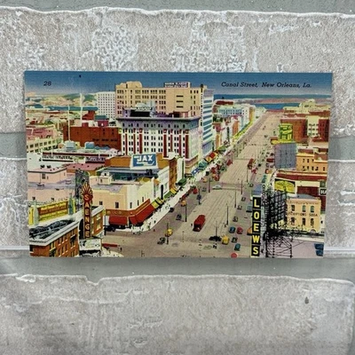New Orleans, LA Louisiana Aerial View Canal Street Vintage Postcard Linen UNP - Image 1 of 4
