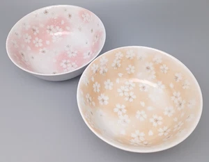 Orange and Pink Bowls with cherry blossom snowstorm pattern, 7.25" JAPAN - Picture 1 of 9