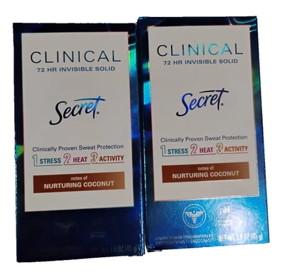 2x Secret Clinical Strength 1.6 oz. Each 72 Hour Invisible Solid Coconut New - Image 1 of 4