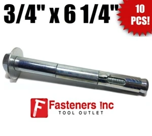 (Qty 10) 3/4"" x 6 1/4"" manga de hormigón de cabeza hexagonal chapada en zinc - Imagen 1 de 4
