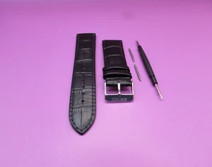 FOR SEIKO WATCH CASES 20MM LEATHER CROCODILE PATTERN BLACK STRAP SILVER CLASP - Picture 1 of 6