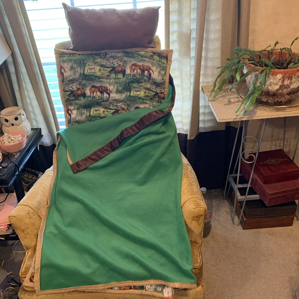 Boys Horselover  Nap Mat Kids Green Blanket  Pillow Travel Sleeping Bag - Image 1 of 4