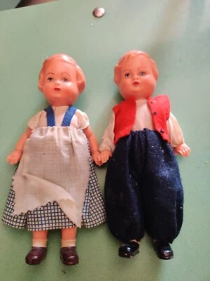 Coppia Bambolotti Celluloide Anni 50 Cm 16 - Immagine 1 di 3