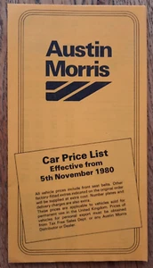 November 1980 AUSTIN Morris car sales brochure price list - Picture 1 of 3