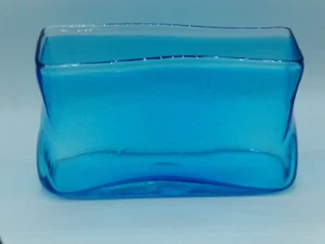 Medium Rectangular Clear Aqua Blue Art Glass Vase with Bubbles - Picture 1 of 6