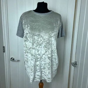 M&S Pewter Silver Crushed Velvet Stretch Top - Size 12 - Party - Picture 1 of 3