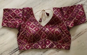  Banarsi Brokat hinten offen Langarm Hochzeitskleidung Bluse, Sari Oberteil - Bild 1 von 17