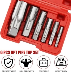 6 Pc Carbon Steel NPT Pipe Tap Set 1/8",1/4",3/8",1/2",3/4",1" Size Threader Set - Picture 1 of 7