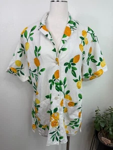 Zara Womens Oversized Linen Blend Lemon Shirt Dress Size XS Beachy Travel Art - Picture 1 of 12