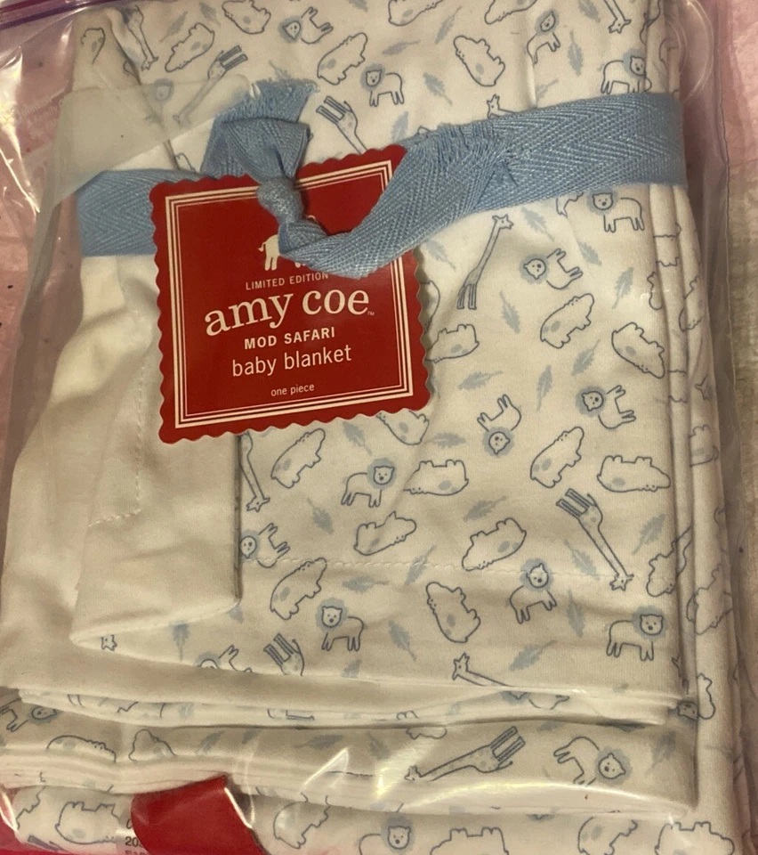 🐘De colección Amy Coe Blanco Azul Manta Bebé Safari Selva Animal Edición Limitada🦓 Foto 1 de 1