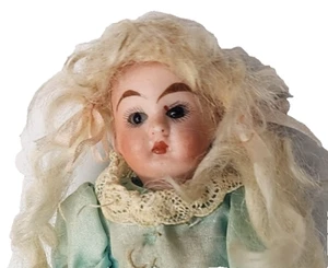 6" Antique Bisque Kestner 21/0 Cabinet Doll Glass Eyes Composition Mohair Wig - Picture 1 of 16