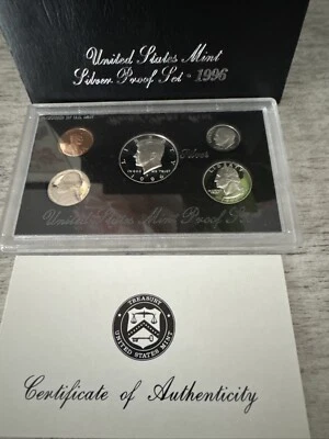 1996 US Mint S Silver Proof Set With Box And COA. 5 Coin Set Pristine - Image 1 of 2