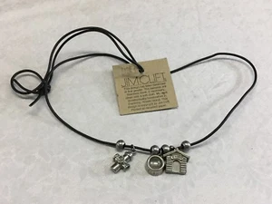 JIM CLIFT Artisan Handcrafted pewter multi charm school house leather necklace - Picture 1 of 8
