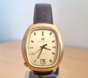 Rare GP Girard Perregaux gold dial Swiss quartz watch brown leather strap. - Picture 1 of 11