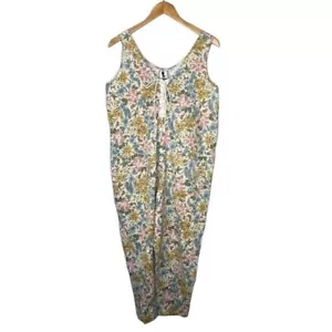 Vintage 80’s Womens jumpsuit flower long underwear cream size Large L - Picture 1 of 11