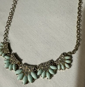 J Crew Women’s Mint Green Flower Gold Tone Statement rhinestone Necklace - Picture 1 of 8