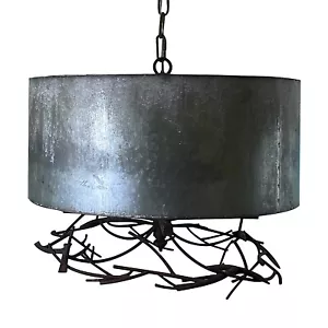 Country Chandelier Pendant Light with Twig Branch and Barrel - Picture 1 of 7