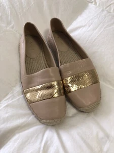 Michael Kors Ivy Pebbled Leather Espadrille Flats Pale Pink/Nude Gold~SZ 8 - Picture 1 of 10