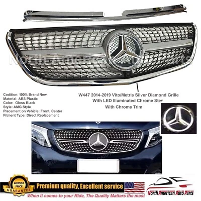 W447 Metris/Vito Diamond Rejilla Plateada Iluminada LED Borde Superior 2015-2019 Nuevo Foto 1 de 4