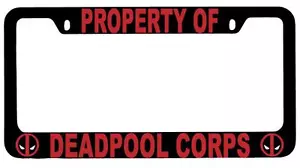 Black METAL Property Of Deadpool Corps License Plate Frame Auto Accessory - Foto 1 di 1