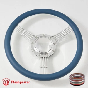 Volantes envolventes azul tocho pulido 14" Ford GM Corvair Impala con cuerno - Imagen 1 de 12