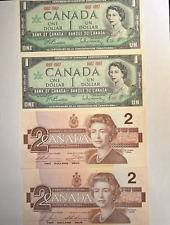 2 X 1986 Canada $2 Bill + 2 x 1967 $1 Dollar Centennial No serial - Bank Note