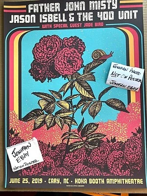 Póster serigrafiado Jason Isbell padre John Misty Cary NC 2019 AE S/N #/30 Foto 1 de 4