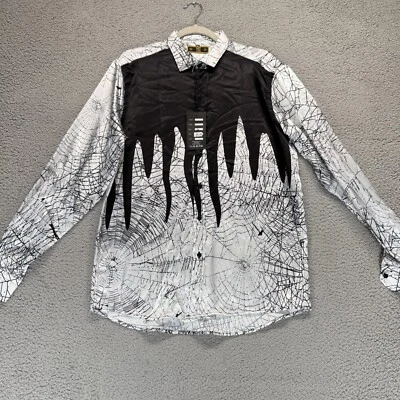Moda Color Abstract Spiderweb Shirt Mens L Silky Satin Feel Luxury NWT - Image 1 of 4