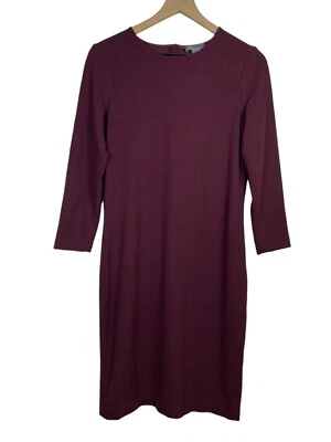 VINCE Women Shift Dress Crepe Stretch Burgundy Sz L Minimalist Office 3/4 Sleeve - Image 1 of 4