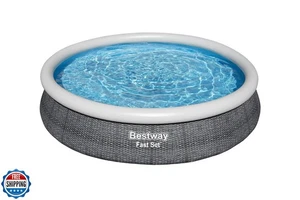 Bestway Fast Set Inflatable Pool Set (12' x 30") | Rattan Print | Round Above - Picture 1 of 5