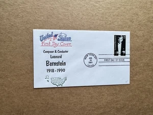 US 2001 Leonard Bernstein FDC (65) +United States Map & Flag Cachet #3521 - Picture 1 of 2