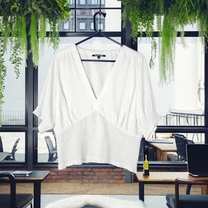 New Gianni Binni Wov Delia Smocked Blouse Size XL White $89 - Picture 1 of 8