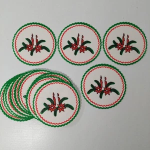 Vtg Christmas Paper Coasters Kitsch Table Decor Candles Poinsettias - Picture 1 of 3