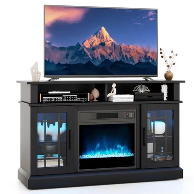 TV Stand with Electric Fireplace LED Lights Remote Controls Storage Cabinets - Image 1 of 4