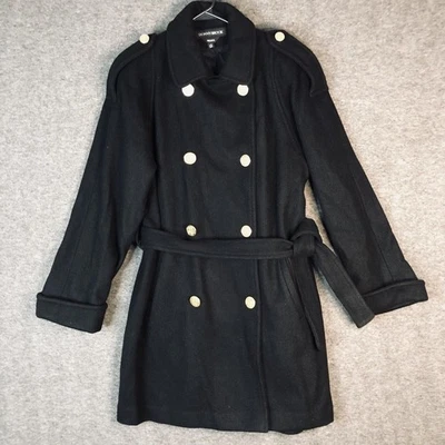VTG DONNYBROOK Coat 12 Womens Wool Long Black Double Breasted Belted USA Union - Image 1 of 4