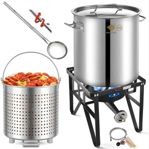 64QT Stainless Steel Seafood Boil Pot with 200,000BTU Burner & 36'' Large Bruner - Picture 1 of 8