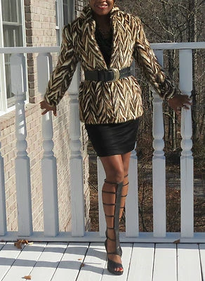 Spotted & multicolor tiger design brown Mink Fur coat jacket stroller bolero S-8 - Image 1 of 4
