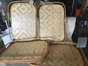 Vtg Lot Of 4 Natural Bamboo TRAYS Woven Rattan Wicker Tiki Bar Serving 19x13” - Picture 1 of 5