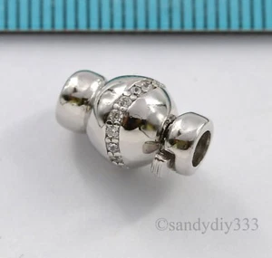 1x Rhodium STERLING SILVER CZ ROUND BEADING THREAD CONNECTOR CLASP 8mm #2868 - Picture 1 of 4