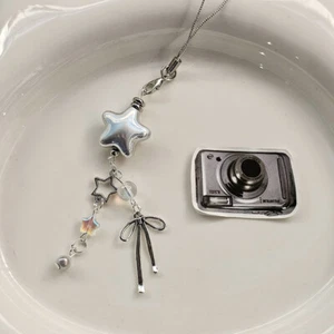 Y2K Style Silver Star Bow Pendant Phone Strap Cellphone Lanyard Keychain - Zdjęcie 1 z 4