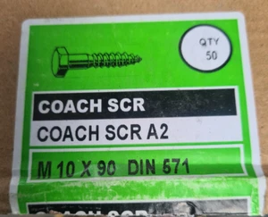 Wagenschrauben Edelstahl 50 M10 x 90 mm Sechskant Sechskant Holzschrauben Lag Bolt - Bild 1 von 2