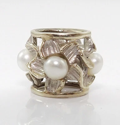 Na Hoku 14K White Gold Hawaiian Plumeria Pearl Pendant Charm LNI21 - Image 1 of 4