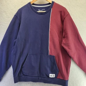 UA Under Armour Loose Sweatshirt Mens XL Red Blue Colorblock Sweater 96 Logo - Picture 1 of 16