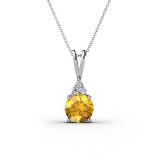 Citrine Diamond 7/8 ctw Womens Pendant Necklace 14K Gold 16" Chain JP:246238