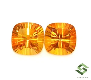 Natural Madeira Citrine Cushion Concave Cut Pair 9x9 mm 5.94 CTS Loose Gemstones - Picture 1 of 9