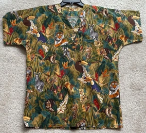 Handmade 1 Chest Pocket Safari Jungle Animal Print Olive Scrub Top Men's S/M(?) - Picture 1 of 4